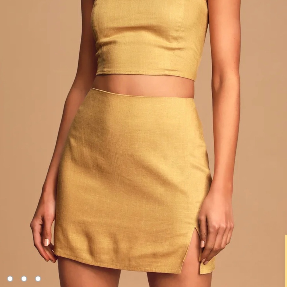 Lulus Double Digits Yellow Linen Mini Skirt